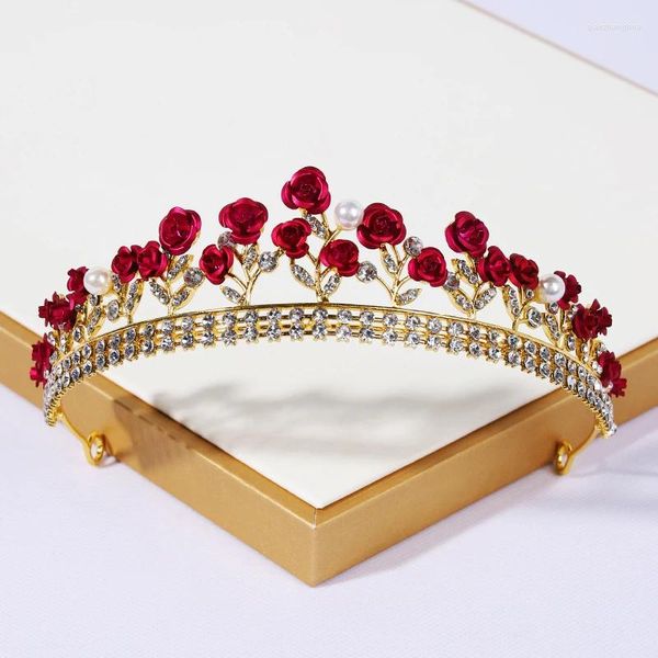 Pinzas para el pelo Itacazzo tocado de novia color rojo vestido de novia exquisito para mujer corona rosa tiaras de cumpleaños