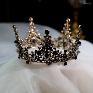 Haarspeldjes JaneVini Barokke Kinderkroon Ronde Zwarte Kristallen Vrouwen Prinsessenkronen Tiara's Klein formaat Hoofddeksels Bruidsfeestaccessoires