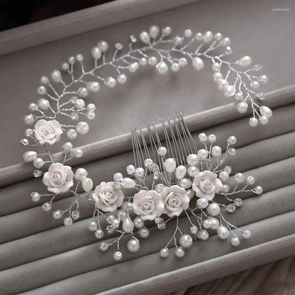 Pinzas para el cabello, joyería, adornos para tocado, peine, diadema, Pin, pieza para la cabeza, Tiaras de perlas, corona, diadema de cristal para novia, flor