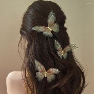 Pinces à cheveux KAITIN japonais et coréen mode gaze perle papillon épingle à cheveux pour les femmes doux vent dos cuillère bouclé bec de canard