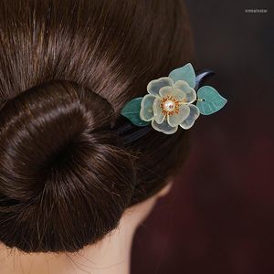 Pinces à cheveux Kanzashi perle d'eau douce porte-chignon bois ébène aventurine fleur de quartz oriental chinois japonais accessoire kimono