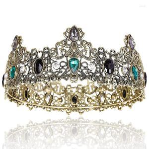 Pinces à cheveux couronnes de roi pour hommes en métal Vintage complet Royal avec strass vert diadèmes d'anniversaire pour hommes fête de bal