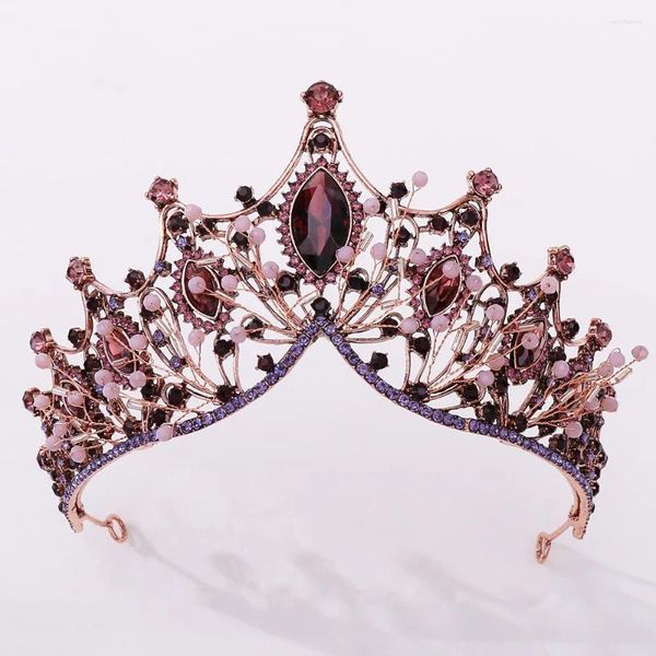 Pinces à cheveux KMVEXO Baroque Vintage Bronze fait à la main violet cristal diadèmes de mariée strass Diadema couronnes bandeaux accessoires de mariage