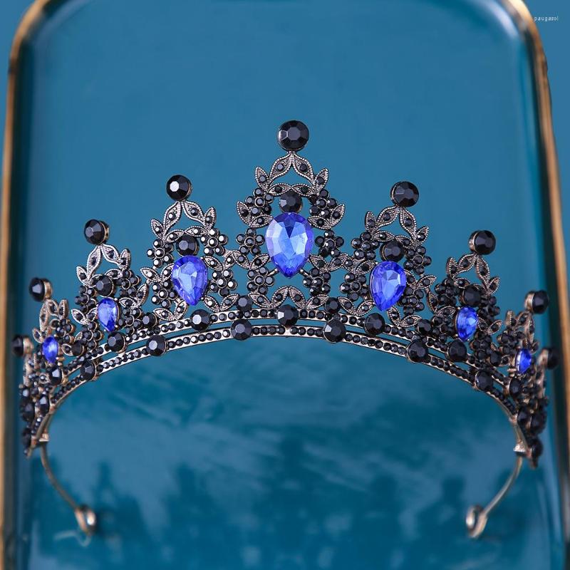 Pinces à cheveux KMVEXO Baroque Vintage Gothique Noir Diadème Couronnes Cristal Strass Accessoires De Mariage Reine Princesse Couronne Tête Bijoux