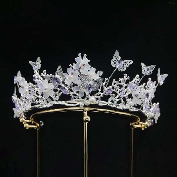 Pinces à cheveux KMVEXO élégant violet cristal strass papillon couronnes bandeau femmes perle mariée mariage diadème accessoires bijoux