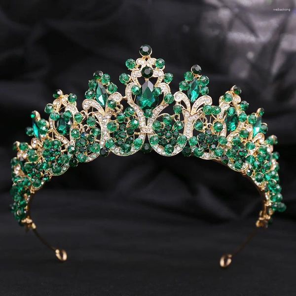 Pinces à cheveux KMVEXO couleur or bleu vert couronne de mariage coiffure de princesse diadèmes de mariée en cristal strass diadème bijoux