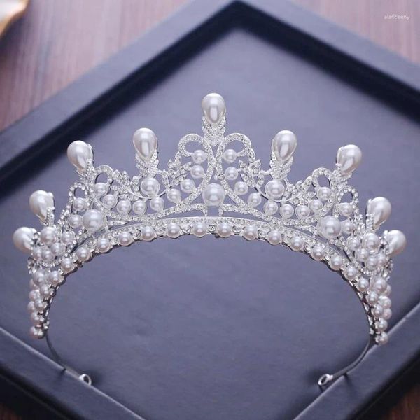 Pinzas para el cabello KMVEXO, preciosa Tiara de boda, joyería de perlas simuladas, diadema, corona nupcial brillante, Tiaras de reina, diamantes de imitación de cristal