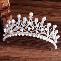 KMVEXO Luxe Bruids Tiara's Strass Parel Bloem Zilver Kleur Bladeren Bruiloft Bruid Kroon Voor Optocht Feest Hoofddeksels Sieraden