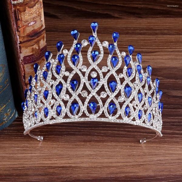 Clips para el cabello KMVEXO Lujo Multicapas Gota Royal King Corona de boda Novia Tiaras Joyería Diadema de cristal Fiesta de graduación Accesorios para desfile