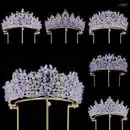 Pinces à cheveux KMVEXO violet cristal couronnes et diadèmes baroque Vintage couronne diadème pour femmes mariée reconstitution historique bal diadème accessoires de mariage