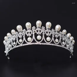 Clips para el cabello Kmvexo Color plateado gran vintage tiaras nupcial coronas dhinestone concentrantes accesorios de la novia perla diadema de boda