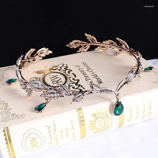 Pinces à cheveux KMVEXO Vintage noir vert émeraude fée couronne diadème feuille de cristal elfe Bandana accessoires pour femmes Costume de mariage