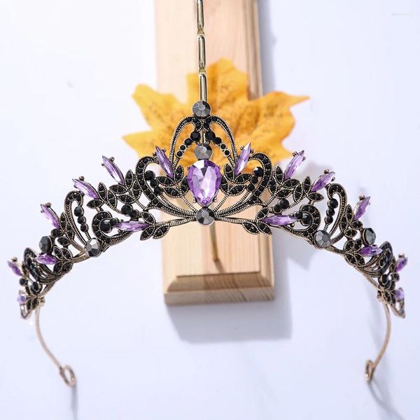 Pinzas para el cabello KMVEXO Vintage negro púrpura Tiara corona cristal Rhinestone accesorios de boda reina princesa más color joyería para la cabeza