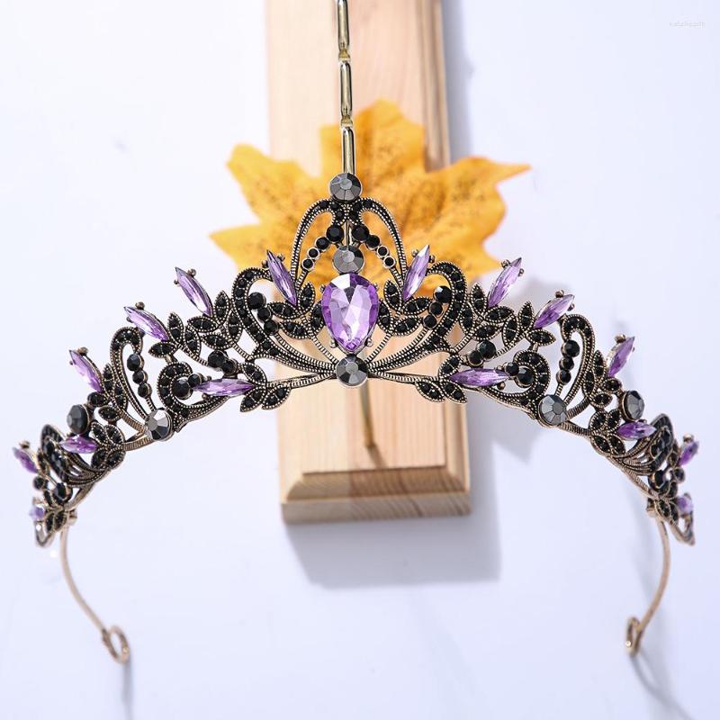 Pinces à cheveux KMVEXO Vintage noir violet diadème couronne cristal strass accessoires de mariage reine princesse plus de couleur bijoux de tête