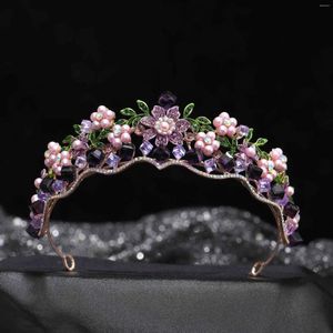 Pinces à cheveux KMVEXO Vintage violet cristal fleur rose perles couronnes de mariée strass Pageant diadème voile diadèmes accessoires de mariage