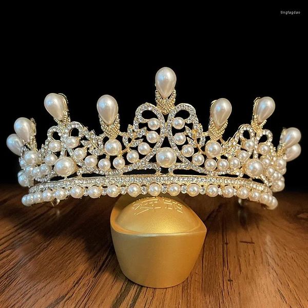 Pinces à cheveux, coiffure de mariée coréenne, diadèmes en perles de cristal, haut de gamme, couronne d'anniversaire élégante, accessoires pour robe de mariée