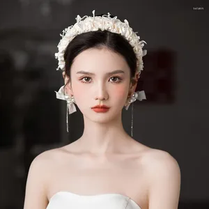 Haarclips Koreaanse bruid haarband hoofdtooi Stof bloemblaadjes Handgeweven accessoires Bruiloft stijl kroon