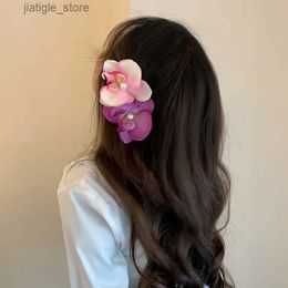 Pinces à cheveux coréen Floral orchidée pince à cheveux griffe pour femmes doux élégant côté frange filles pinces à cheveux bord de mer vacances épingle à cheveux accessoires de cheveux Y240329