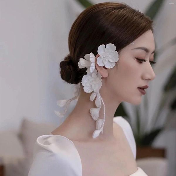 Pinzas para el cabello, banda colgante para la oreja con flor coreana, diadema nupcial para boda, accesorios para la cabeza, regalo para dama de honor, venta al por mayor