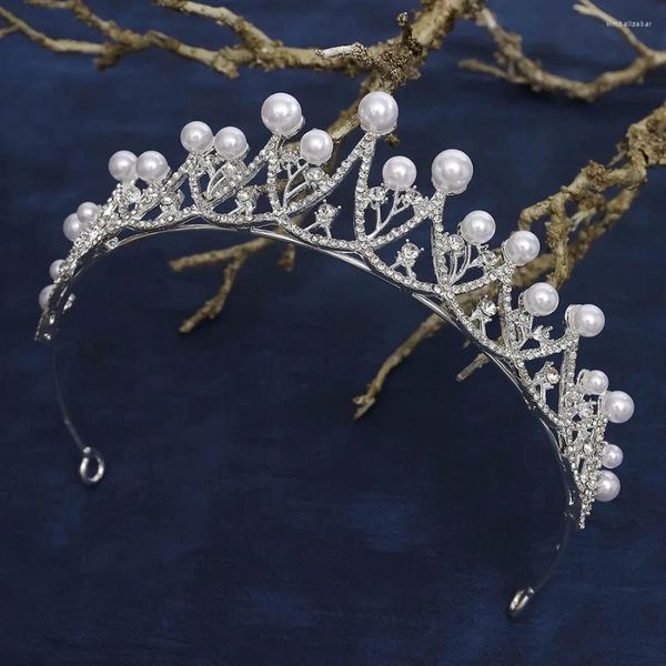 Clips para el cabello, corona de boda nupcial con diamantes de imitación de perlas coreanas, Tiara de cumpleaños de princesa para niñas