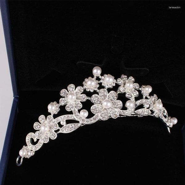 Clips de cabello accesorios de boda de flores redondas coreano banda de aleación peine diamante de diezu blanca perla corona corona