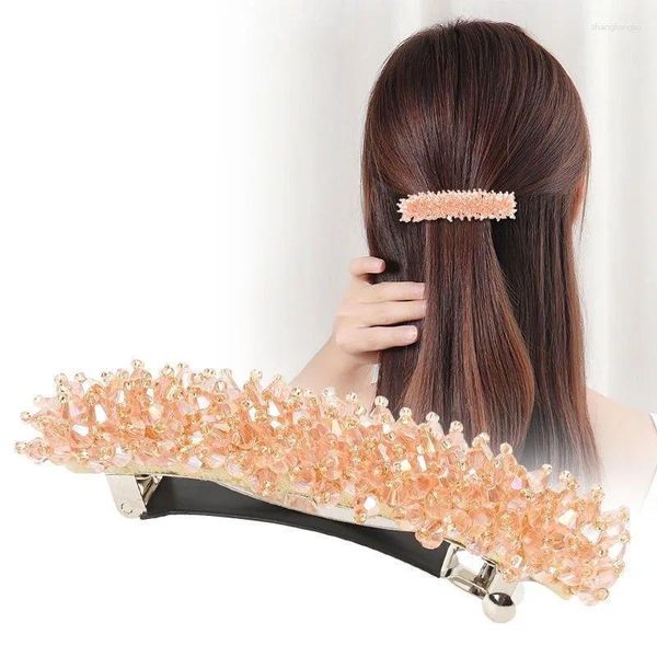 Pinces à cheveux coréennes brillantes en perles de cristal, épingle à cheveux de printemps, demi-cravate, Clip horizontal, tempérament supérieur, mode féminine