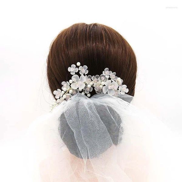 Pinzas para el cabello de estilo coreano para novia, peine hecho a mano con forma de flor de aleación, decoración de perlas de imitación, Tiara, accesorios de boda NA