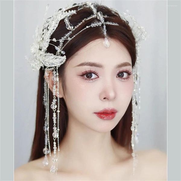 Pinces à cheveux Style coréen mariée cristal gland fée accessoires exquis à la main perlé sourcil centre pendentif chaîne coiffure de mariage