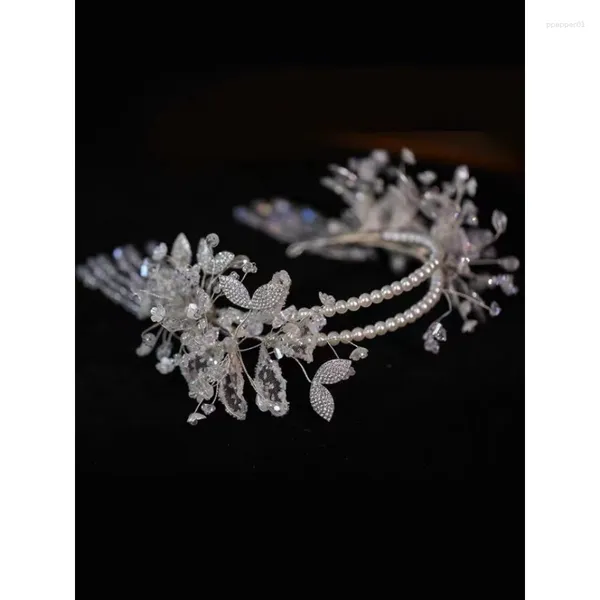 Pinces à cheveux Style coréen fée belle perle blanche à la main mariée mariage bandeau Sen robe douce coiffure coiffure