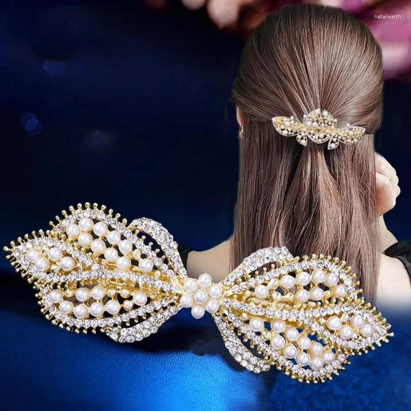 Pinces à cheveux Version coréenne, nœud en perles et strass, Clip de printemps, haut Horizontal, tempérament élégant, accessoires de mode pour maman