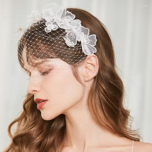 Pinces à cheveux en dentelle, couronne de mariée, masque facial, accessoires de mariage, voile de cage à oiseaux, couvre-chef fascinateur à fleurs