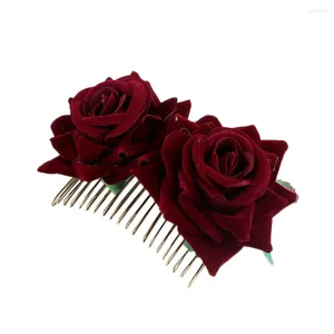 Pinces à cheveux pour femmes, peigne à fleurs, accessoires de mariage, épingle à cheveux Rose rouge, bijoux, bandeau épais