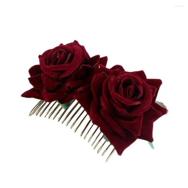 Pinzas para el pelo para mujer, peineta de flores nupcial, accesorios de boda, horquilla de rosa roja, joyería, banda para la cabeza gruesa