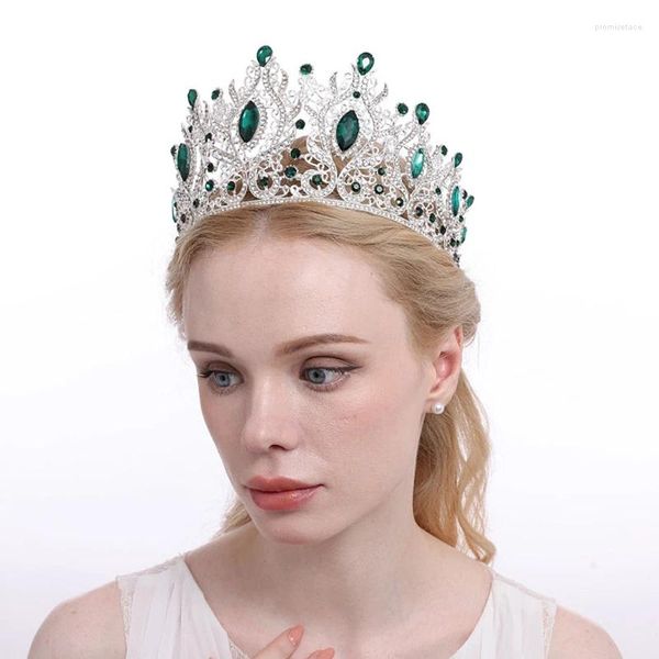 Pinces à cheveux grande couronne en cristal, élégante coiffure de mariage émeraude européenne et américaine, couvre-chef de mariée, haut d'anniversaire