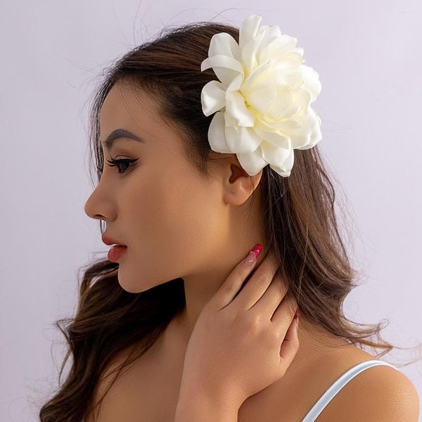 Pinzas para el cabello Flores de flores grandes Boho Beige Pétalos de rosa Tela de rosas para mujeres Accesorios de playa