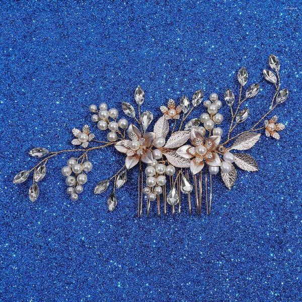 Pinces à cheveux feuille fleur peigne épingle pince couleur or pièce de tête pour les mariées perle strass épingles à cheveux accessoires de mariage bijoux de mariée