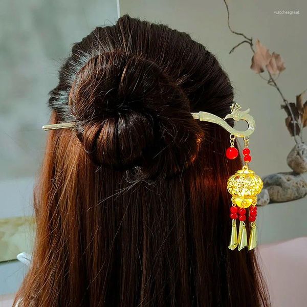 Pinces à cheveux lumière LED lanterne bâtons pour femme chapeaux gland épingle à cheveux Hanfu Style chinois oiseau bâton fille épingle pince bijoux
