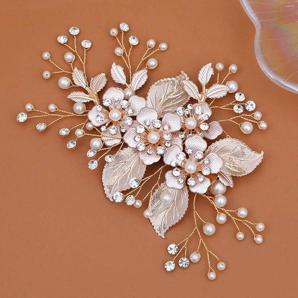 Pinces à cheveux légères, épingles à cheveux de mariage de luxe, couleur or, métal, feuille de fleur, strass, pinces à cheveux pour femmes, bijoux de fête en perles, bijoux de mariée