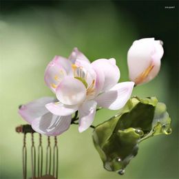 Pinces à cheveux Lotus rétractable fleur épingle à cheveux Hanfu chinois Cheongsam étape secouant Simple moderne bijoux accessoires filles coiffure
