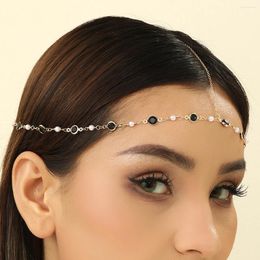 Clips para el cabello LUTAKU, tocado con cadena para la cabeza de perlas de circonio negro para mujer, diadema para la frente, joyería, accesorios de boda