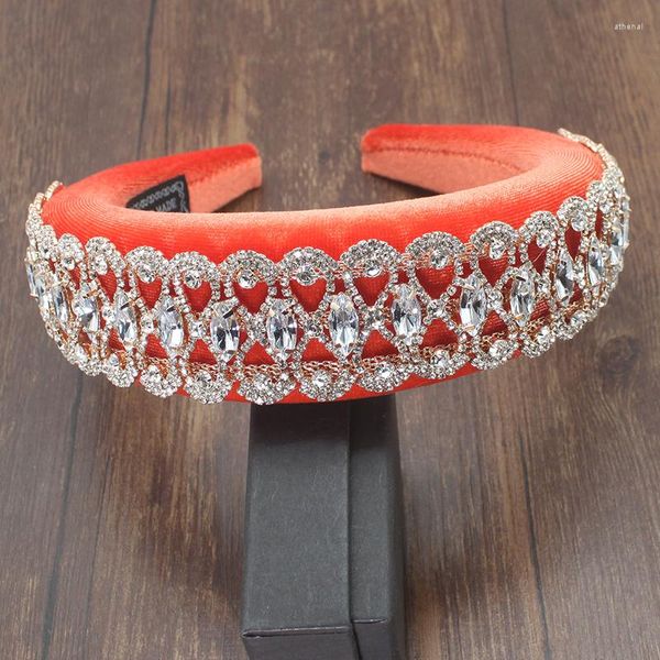 Pinzas para el cabello Lujoso Barroco Brillante Grandes diamantes de imitación acolchados Diademas Diademas reticuladas de cristal completo Blanco Naranja para mujeres Diadema