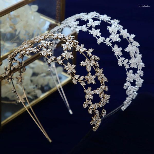 Clips de cheveux luxueux fleurs de zircon cubique Brides Tiaras Crown Bridal Diadema Accessoires de mariage