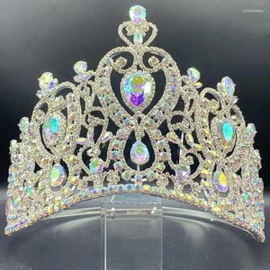Pinces à cheveux luxueuses Miss Pageant, grandes couronnes rondes, diadème de mariée, diadème en cristal clair, strass, couvre-chef