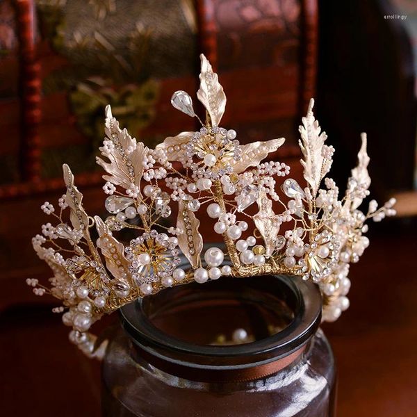 Pinces à cheveux luxueuses en perles et feuilles, coiffure de mariée, diadèmes de mariage faits à la main, couronnes en cristal, accessoire de mariée, bijoux de soirée