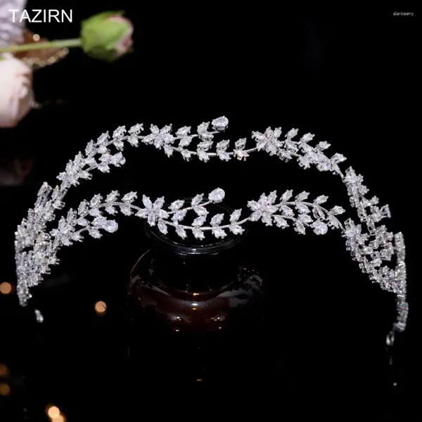 Pinzas para el cabello Lujo 3A Cubic Zirconia Diadema nupcial de doble hilera Princesa Perímetro extendido Completo CZ Tocado floral Tocado de boda para fiesta