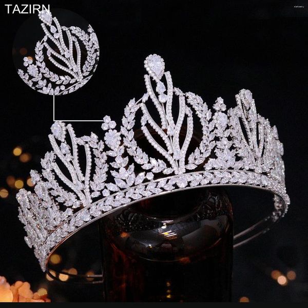 Pinces à cheveux de luxe 5A Zircone cubique Hautes couronnes de mariage pour femmes faites à la main Golden CZ Big Princess Diadèmes Fête d'anniversaire Coiffes de bal