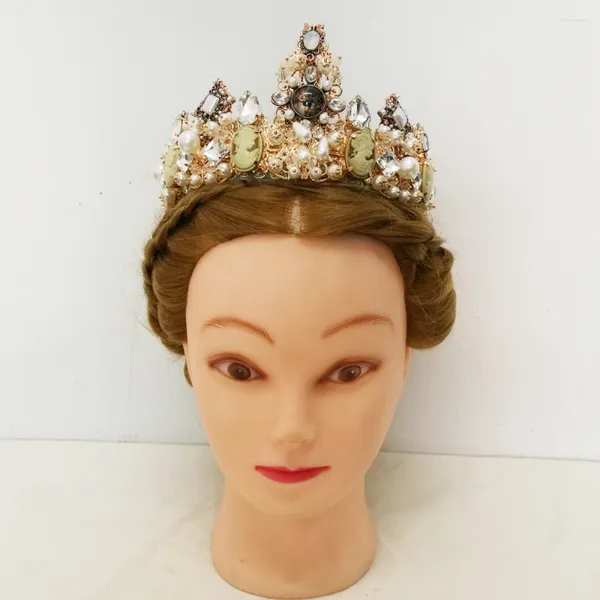 Pinces à cheveux de luxe, couronne baroque, diadèmes complets en strass, bandes faites à la main, bandeau en cristal, bijoux de mariage avec boucle d'oreille