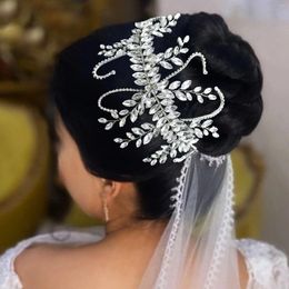 Pinces à cheveux de luxe, grande feuille, fleur, bandeaux en cristal, coiffure pour mariée, demoiselle d'honneur, Banquet, tête de mariage, fiançailles, accessoires