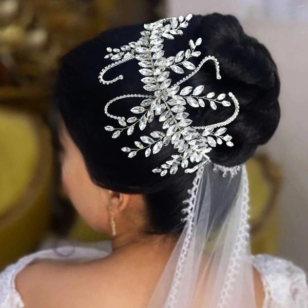 Pinzas para el cabello de lujo con hojas grandes y flores, diademas de cristal, tocado para novia, dama de honor, cabeza de banquete, accesorios de compromiso de boda