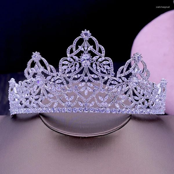 Pinzas para el cabello de lujo para mujer, Tiaras grandes y corona hechas a mano de circonia cúbica, accesorios nupciales, precio al por mayor H-034